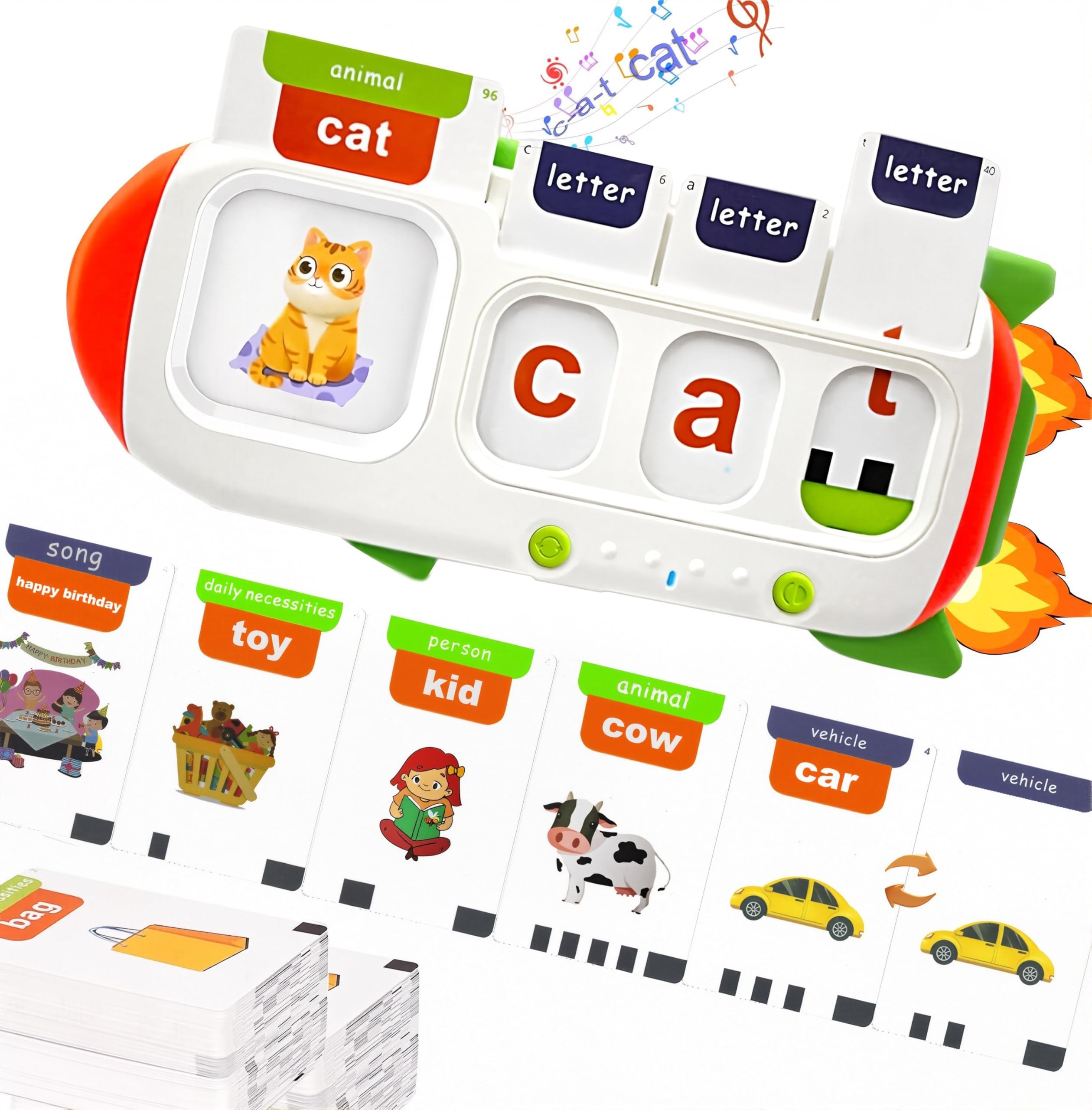 Talking Flash Cards for Toddlers 2 3 4 5,Phonics Flash Cards,Montessori Toys,Educational Speech Therapy Toy,Interactive Spelling Toy,CVC Words Spell Game,Sight Words Game,Kindergarten for Age 3-8