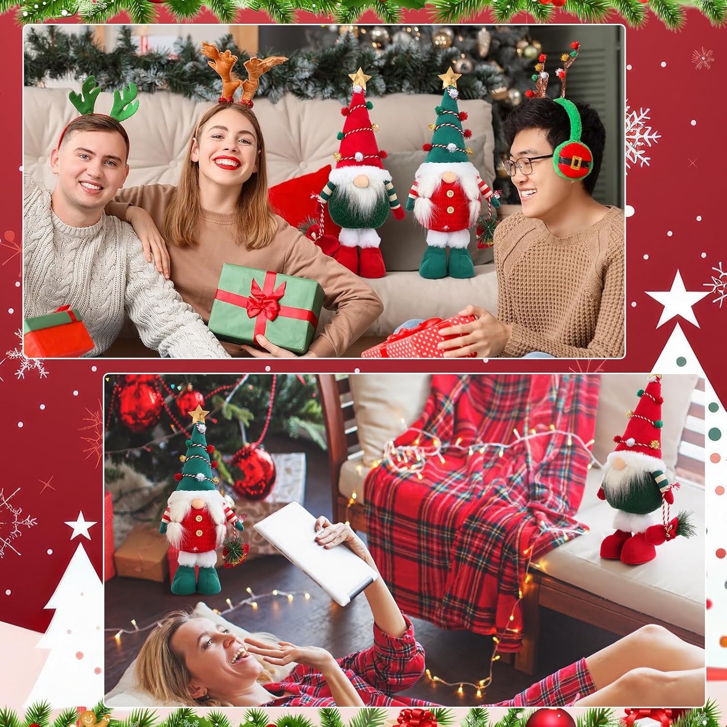 Yuntau 2 Pcs Christmas Decorations Plush Gnome Doll 14.5" H Mr & Mrs USA Swedish Tomte Standing Gnomes Figurines Xmas Farmhouse Tiered Tray Dwarf Decor for Holiday Mantel Table Home Centerpieces