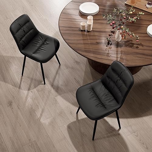 Miniatura 6 de Kidol & Shellder Juego de 2 sillas de comedor tapizadas de mediados de siglo, sillas de cocina modernas de piel sintética, silla decorativa sin