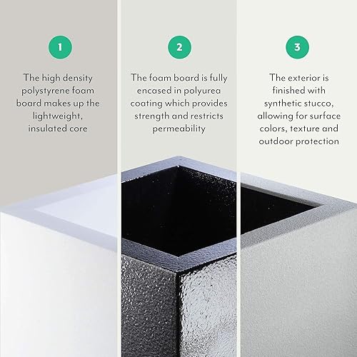 Miniatura 3 de PolyStone Cozumel - Maceta alta y moderna en columnas para exteriores e interiores, 23 pulgadas de largo x 18 pulgadas de ancho x 30 pulgadas de