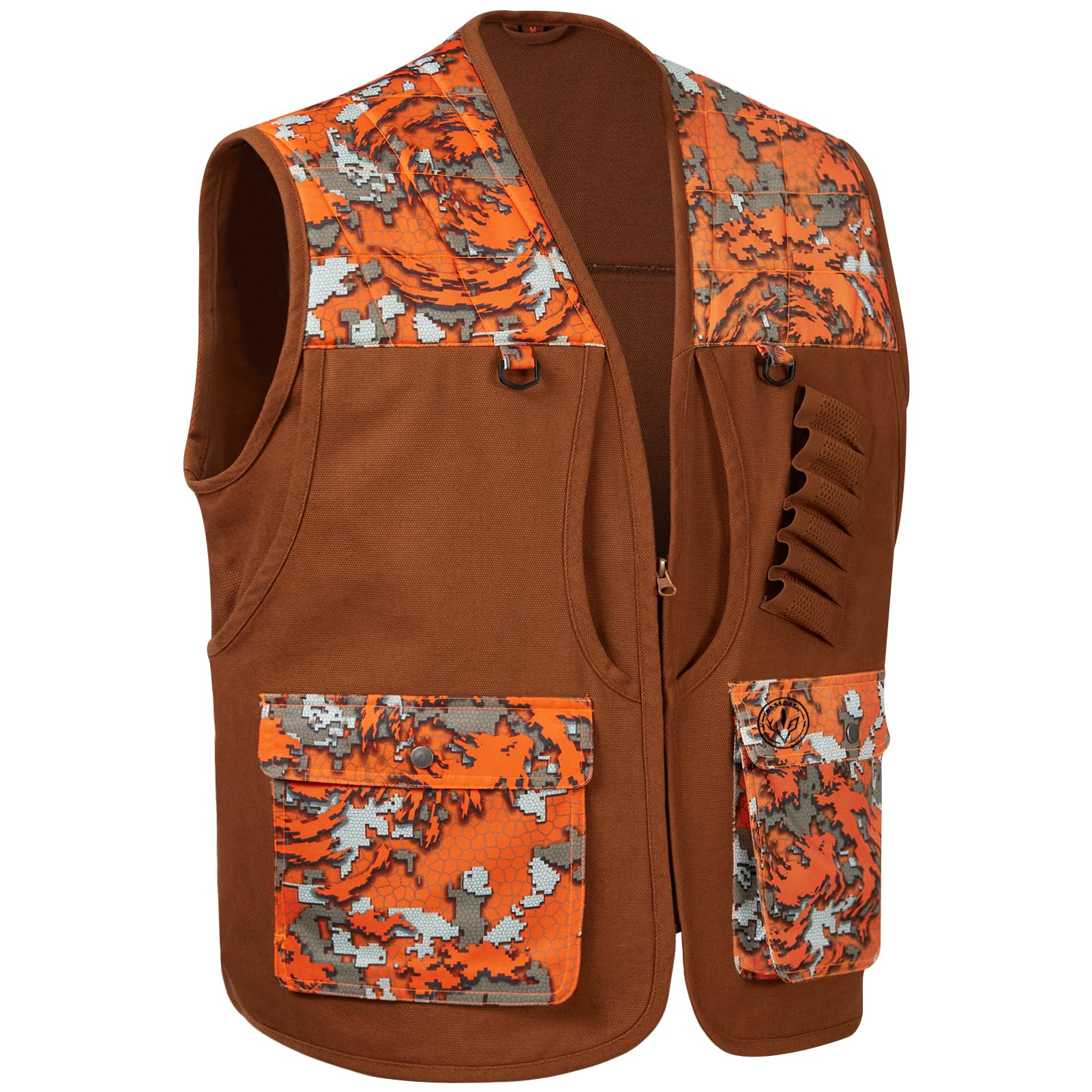 BASSDASH Upland Game Field Water-Resistant Bird Hunting Vest with Multi Pockets Brown/Orange Men Women FV11