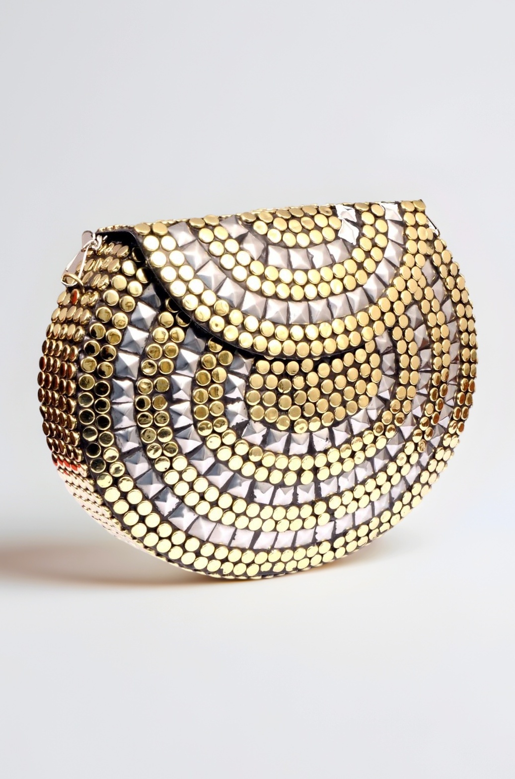 Shakuntala Vintage Clutch - Metal Mosaic Stone & Shell Design Purse - Handmade Women's Handbag