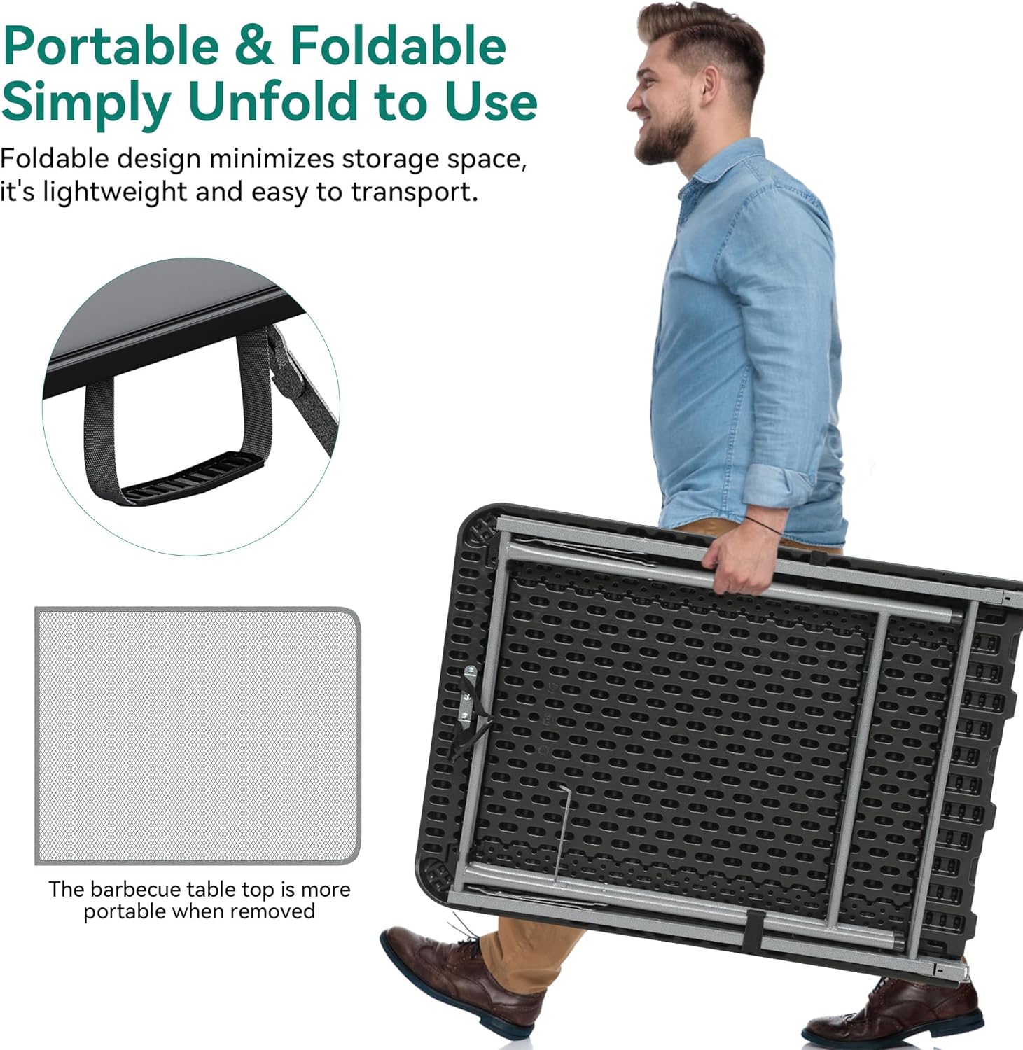 YITAHOME 6Ft Metal Folding Table for Grill Portable 2-in-1 Design Folding Grill Table with Mesh Desktop for Camping Cooking BBQ Picnic, Black