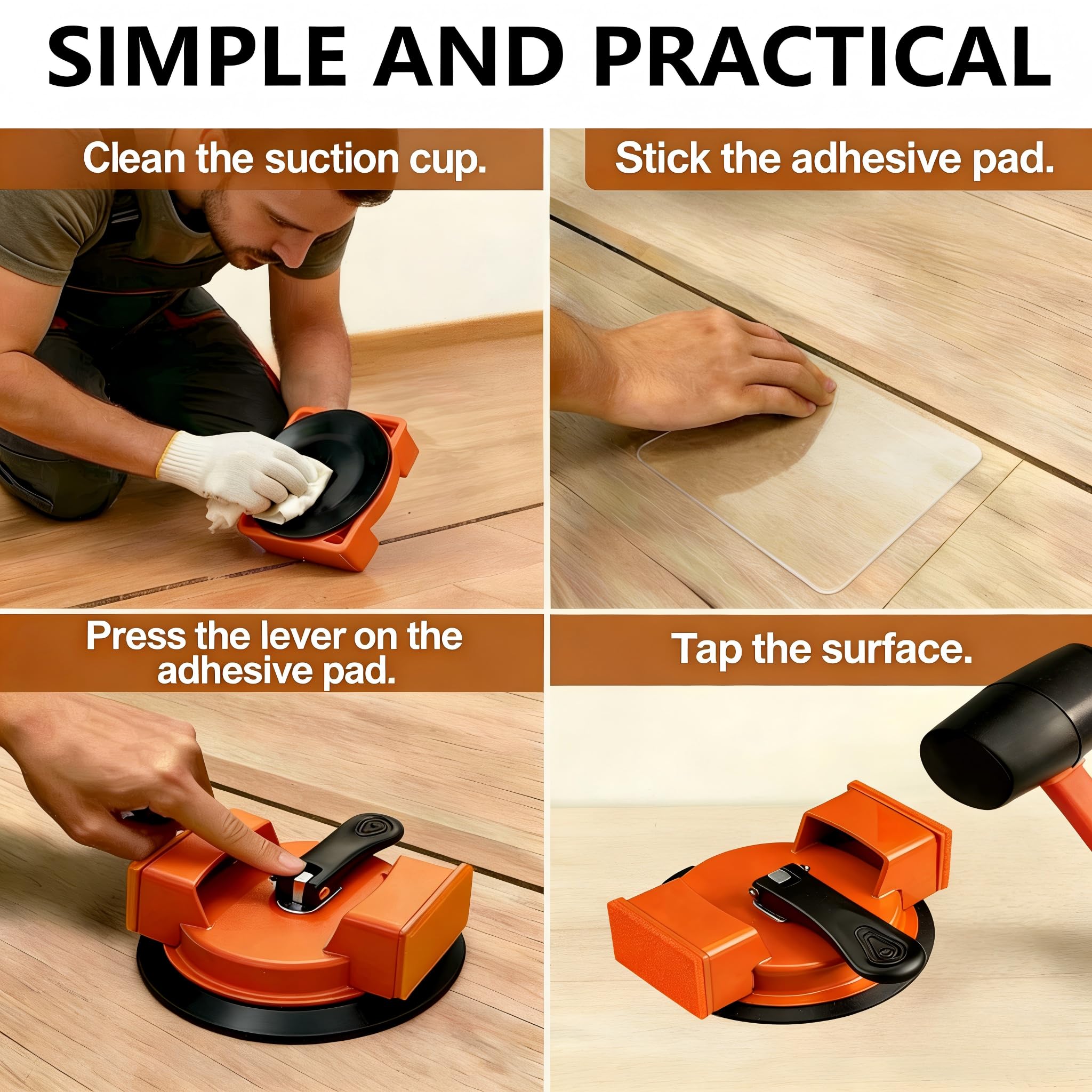 Floor Gap Repair Tool — Heavy Duty Plank Grabber with Enhanced Suction Cup Slot Cutter 4 Sticky Pads, Quick Lock Puller for Laminate Vinyl Engineered Hardwood Floors, Iron-Made Flooring Tools — view 6