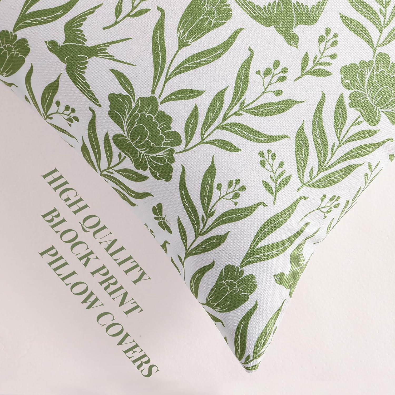 decorUhome Floral Throw Pillow Covers 20x20 Inch Set of 2, Sage Green Vintage Block Print Linen Spring Pillow Covers, Rustic Neutral Toile Farmhouse Decorative Square Pillowcases for Couch Sofa