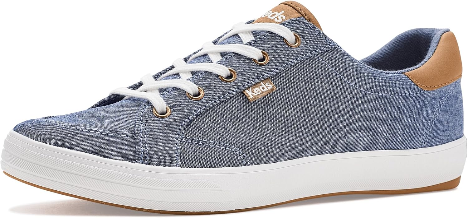 Keds Center III Lace Up Fashion Sneaker, Blue Chambray/Tan, 5