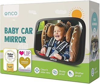Onco Baby Car Mirror - Peace of Mind to Keep an Eye on Baby in a Rear Facing Child seat - Premium Black Frame