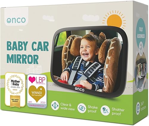 Onco Espejo para Carro Bebé Asiento Trasero – Espejo para Carro Bebé de Vista Trasera, 100% Irrompible y Antivibración, Ajuste Universal con