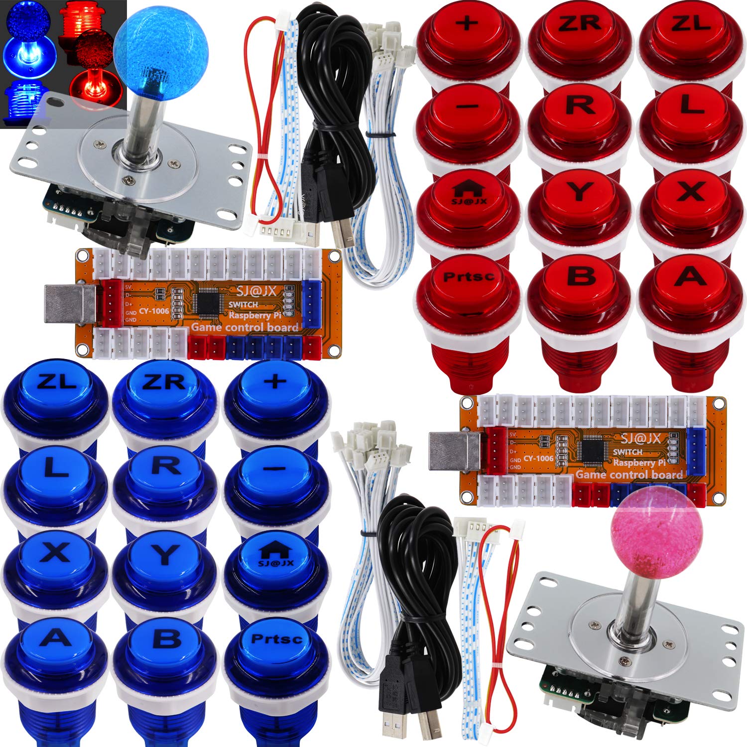 SJ@JX Arcade Game LED Controller Lamp USB Encoder 2 Player Gamepad Cherry MX Microswitch Light Button 8way LED Joystick for Nintendo Switch PC PS3 Retropie Raspberry Pi MAME