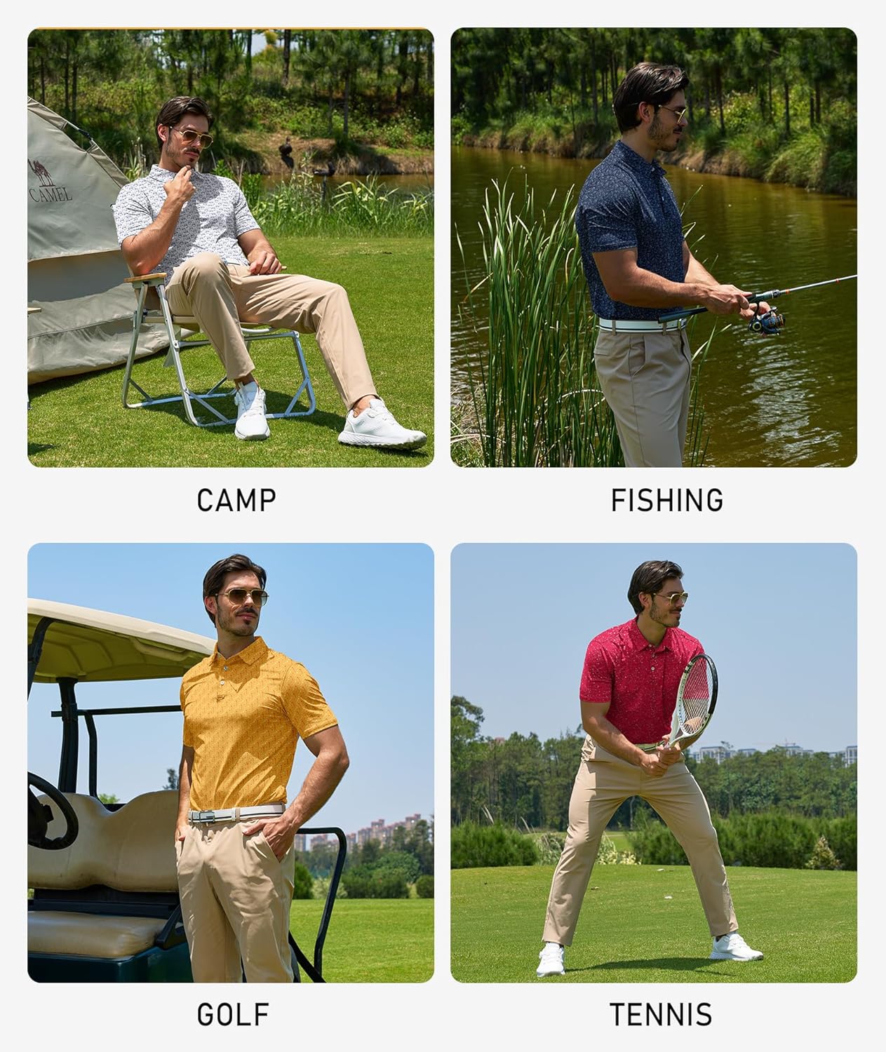ZITY 5 Pack Mens Golf Shirt Short Sleeve UPF 50+ Moisture Wicking Performance Print Patterns Casual Golf Polo Shirts for Men