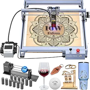 Creality 10W Laser Engraver, Falcon Pro with 3-in-1 Laser for Wood Engraving, 72000mW Efficient Laser Engraving Machine Fit, for Wood, Metal, Paper, Acrylic, Leather, Glass Tumbler Ring, 17" x 16"