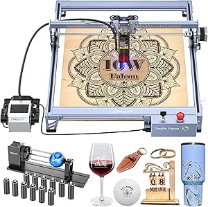 Creality 10W Laser Engraver, Falcon Pro with 3-in-1 Laser for Wood Engraving, 72000mW Efficient Laser Engraving Machine Fit, for Wood, Metal, Paper, Acrylic, Leather, Glass Tumbler Ring, 17