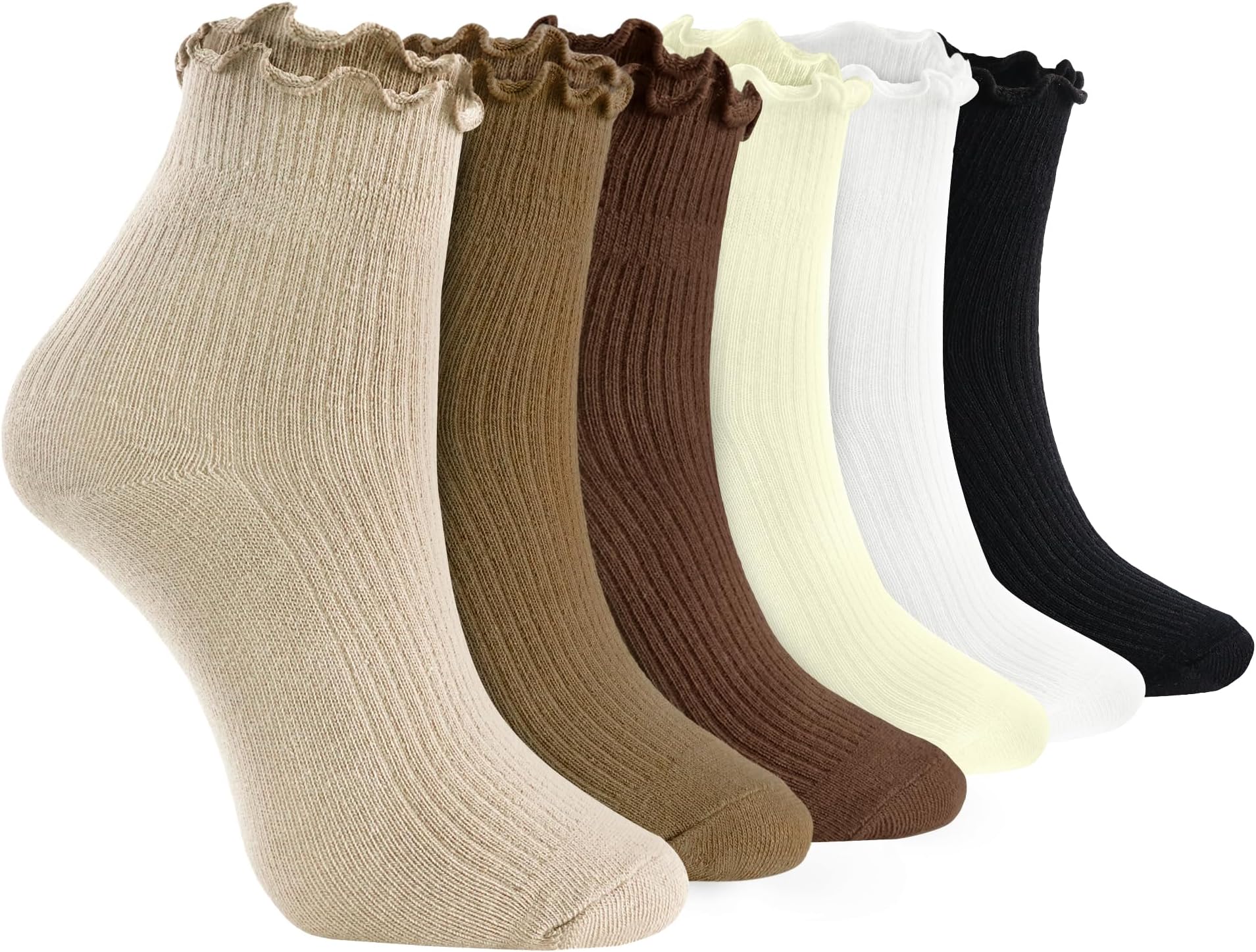 HENGRUIRuffle Socks Women,Soft Frilly Socks for Women Girl Ankle Socks Lettuce Edge Socks Casual Knit Crew Socks 6 Pair