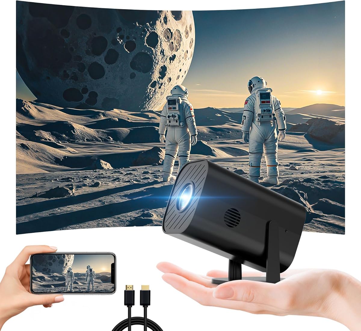 Mini Projector, Portable Movie Projector (With Built-in Bluetooth and Speaker), Native 1080P, Compatible With 4K, Supports Smartphones/Laptops/TV Sticks /PS5/HDMI/USB, For Indoor and Outdoor Use