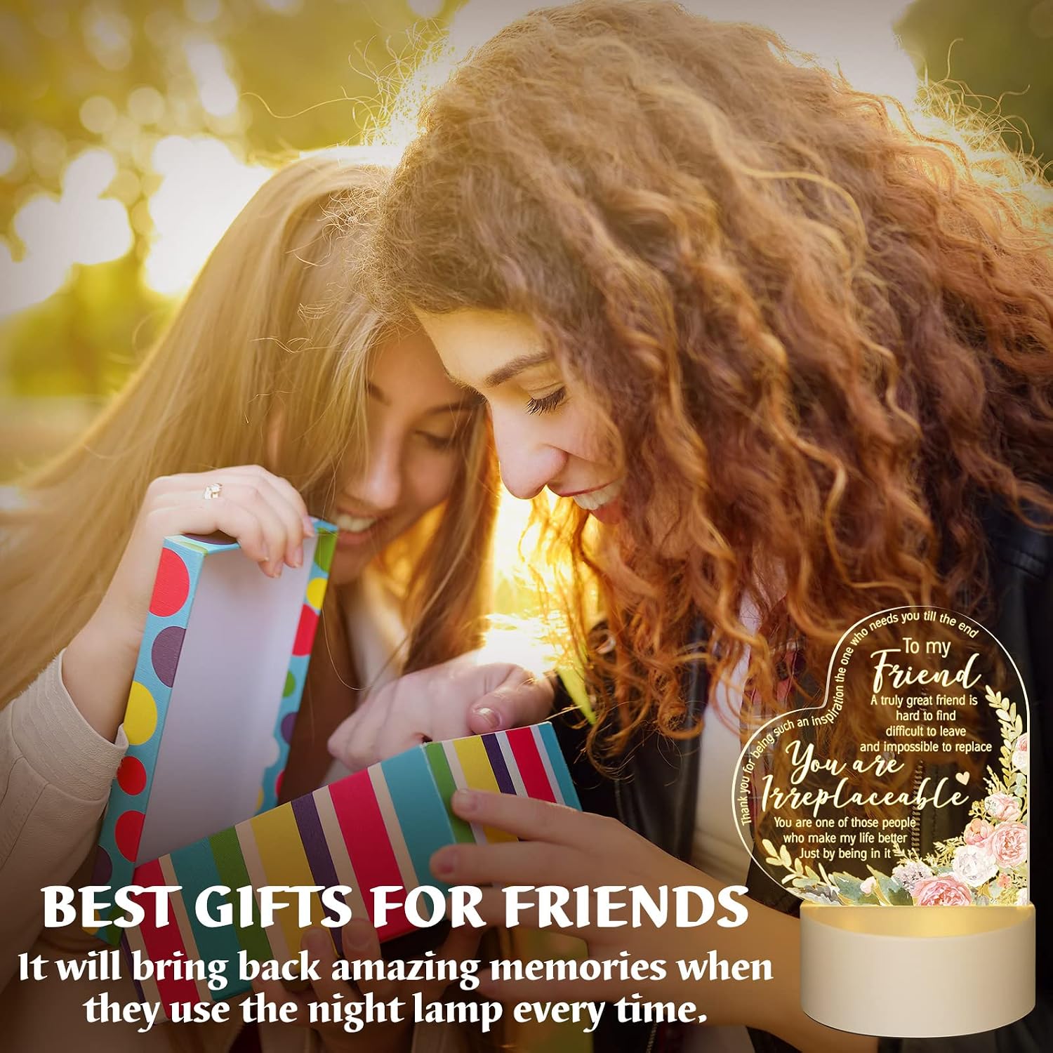 Jetec Acrylic Night Light Friend Gifts for Women Birthday Gifts for Her Friendship for BFF Teen Girls Besties Sister Coloured Flower Lamp with Warm Colors LED Lamp Base(Elegant Flower)