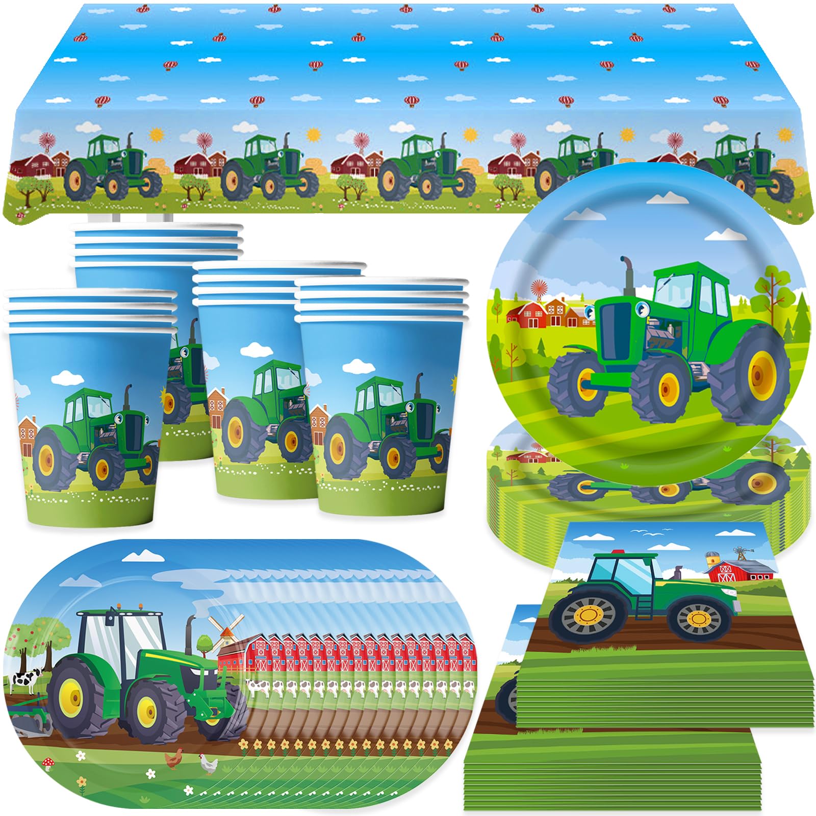 Bikasn 69 Pieces Tractor Tableware for Party 16 Guests Tractor Theme Birthday Party Decorations