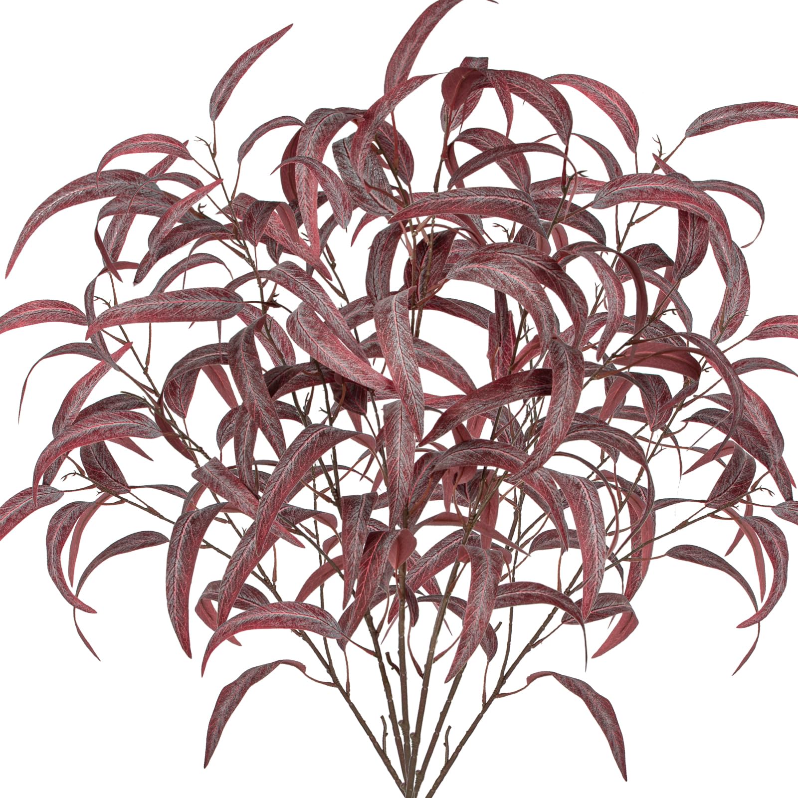 Hollyone 6 pcs Red Artificial Eucalyptus Leaves, Fake Eucalyptus Leaf Branches for Spring Decorations, Faux Eucalyptus Bundles with Long Stems for Party, Festival, Wedding, Home Decor, DIY