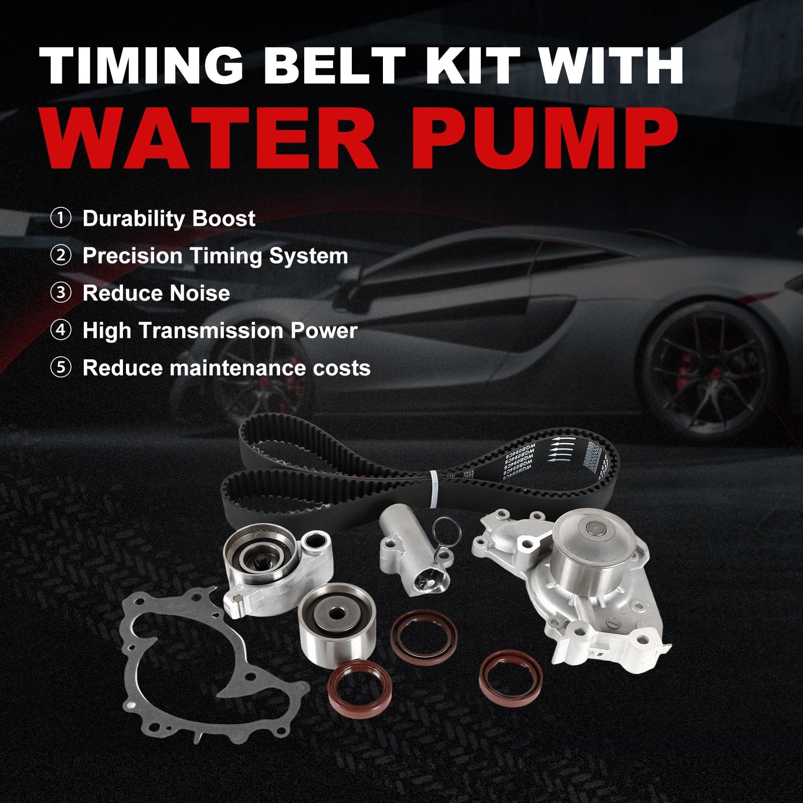 Kit de correa de distribución con bomba de agua con tensor de rodamiento superior compatible con Carmy Highlander 2001-2010 3.0L 1MZFE 3.3L 3MZFE piezas de motor para ES300 RX300 RX400H