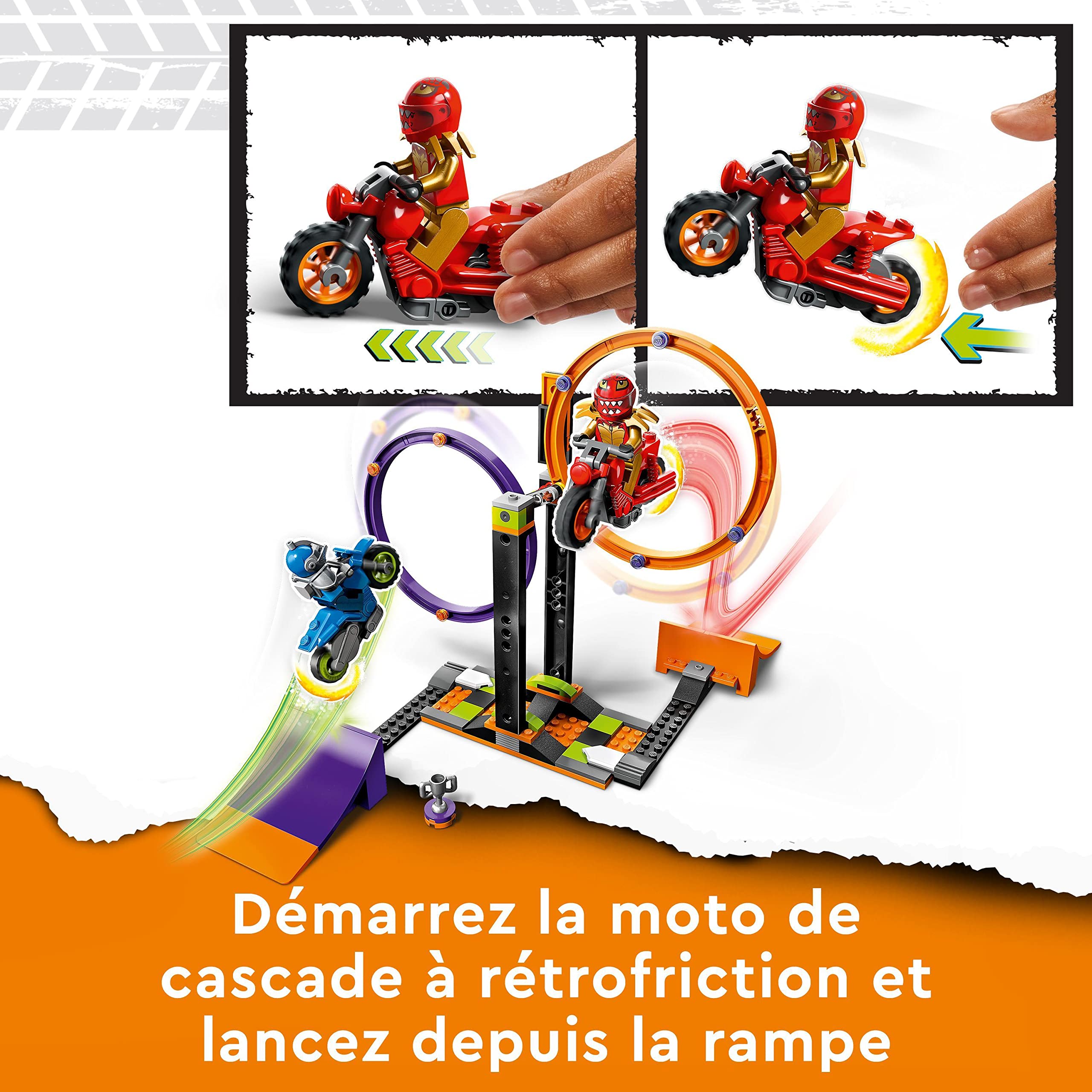 LEGO 60360 City Stuntz Le Défi de Cascade : Les Cercles Rotatifs, Épreuves pour 1 ou 2 Joueurs avec Moto, Jouet pour Enfants, Garçons et Filles Dès 6 Ans