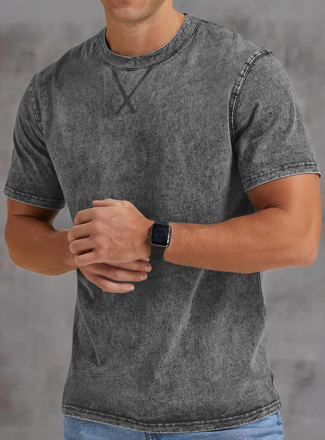 NITAGUT Mens Distressed Cotton Shirts Vintage Hipster Hip Hop Longline Crew Neck T-Shirt - Image 5