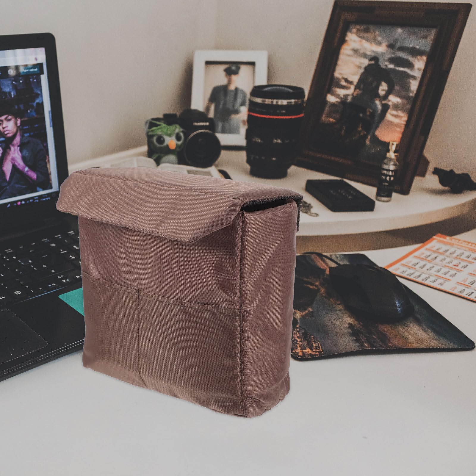 Bolsa Acolchada para Cámara de Fotos Réflex, Nylon Café | Divisor Interior, Protege el Equipo, Fácil de Limpiar, para Sesiones Interiores y Exteriores