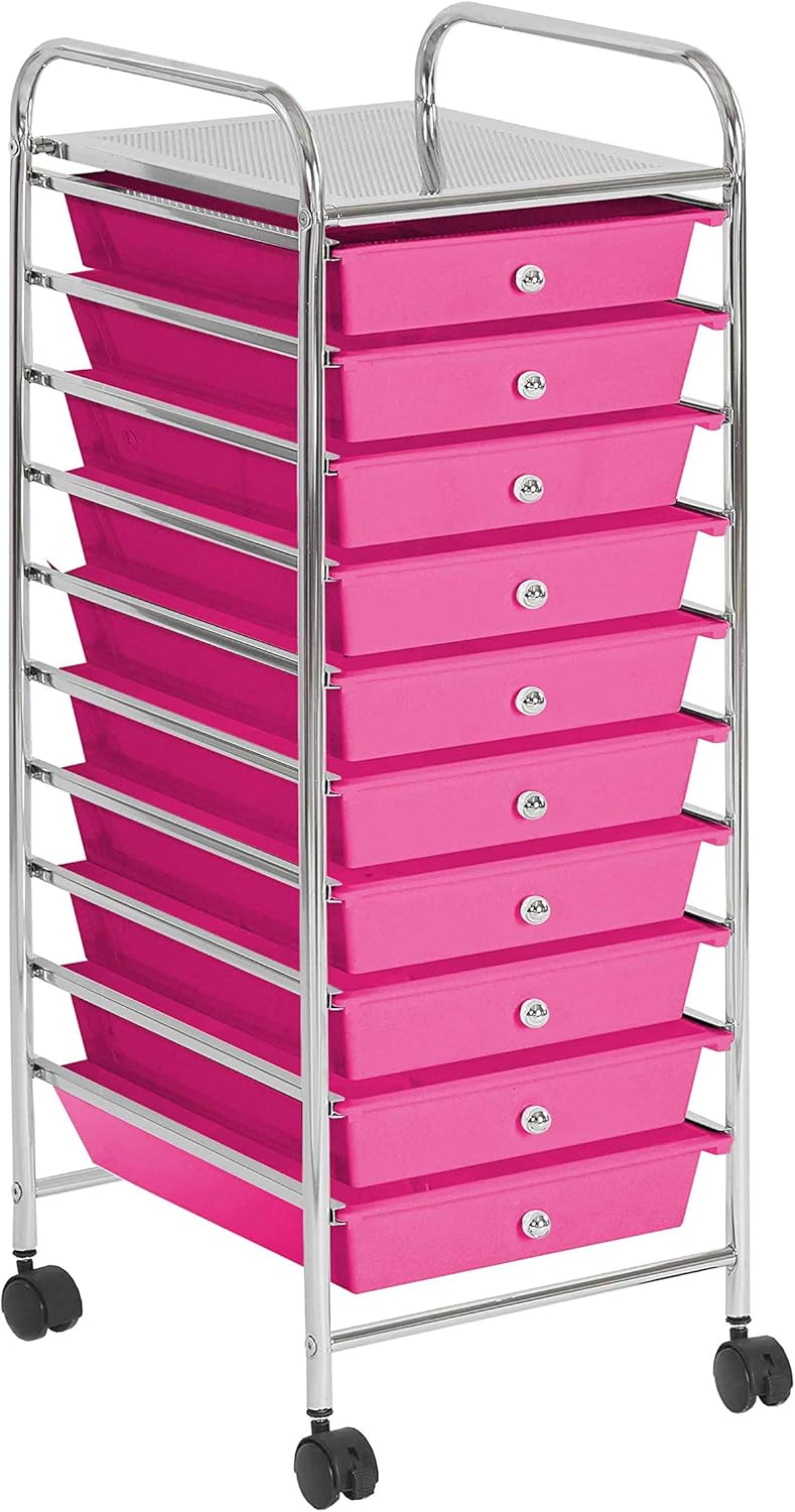 Urban Lifestyle 10 Drawer Rolling Storage Cart, Pink