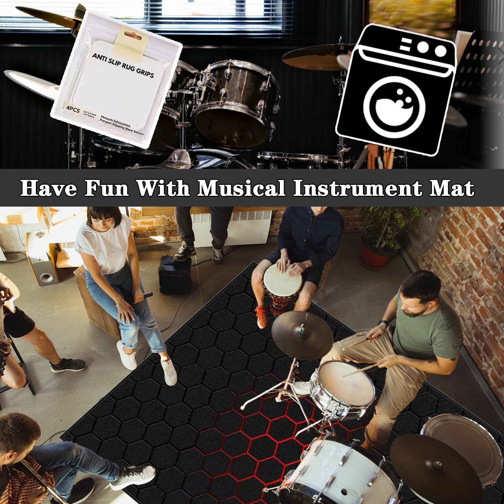 Schlagzeugteppich Drum Teppich, Schlagzeug Teppich, rutschfeste Trommel Teppiche, Antivibrationsmatte, Elektronisch Snare Klavier Musikinstrumente Teppich, Schalldichte Teppich 160 x 100 cm