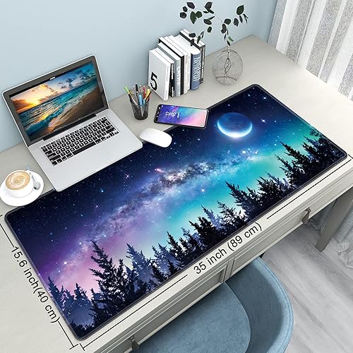 Vista 51 de Alfombrilla de escritorio, alfombrilla grande para mouse de 35 x 15.6 pulgadas, XXL extendida para juegos, con base antideslizante, alfombrilla
