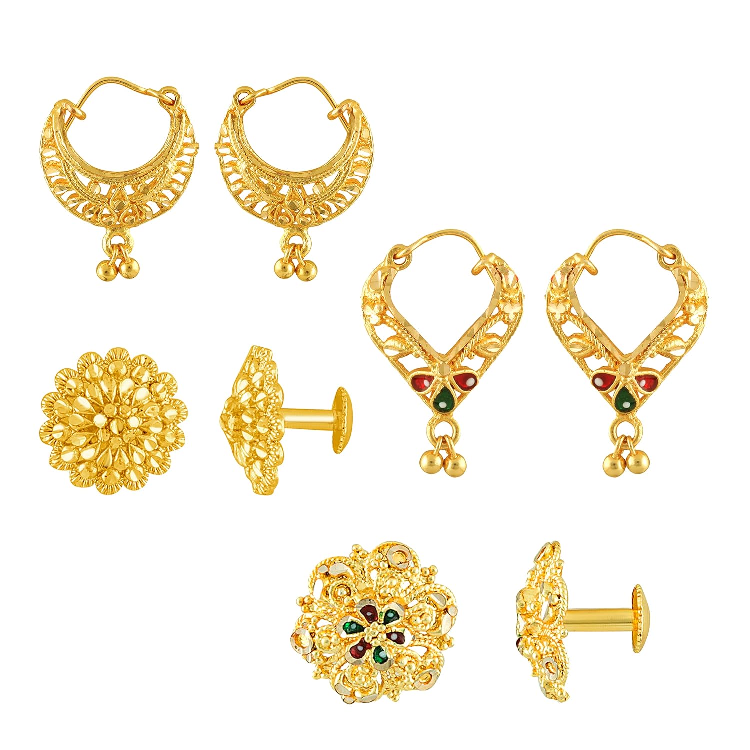 MEENAZ Traditional Temple 1 One Gram Gold 18k Copper Brass Ruby Meenakari South Indian Screw Back Studs Earrings Combo Set Pack Tops Stud For Women girls Latest -Ear rings combo-M146 MEENAZ Traditional Temple 1 One Gram Gold 18k Copper Brass Ruby Meenakari South Indian Screw Back Studs Earrings Combo Set Pack Tops Stud For Women girls Latest -Ear rings combo-M146