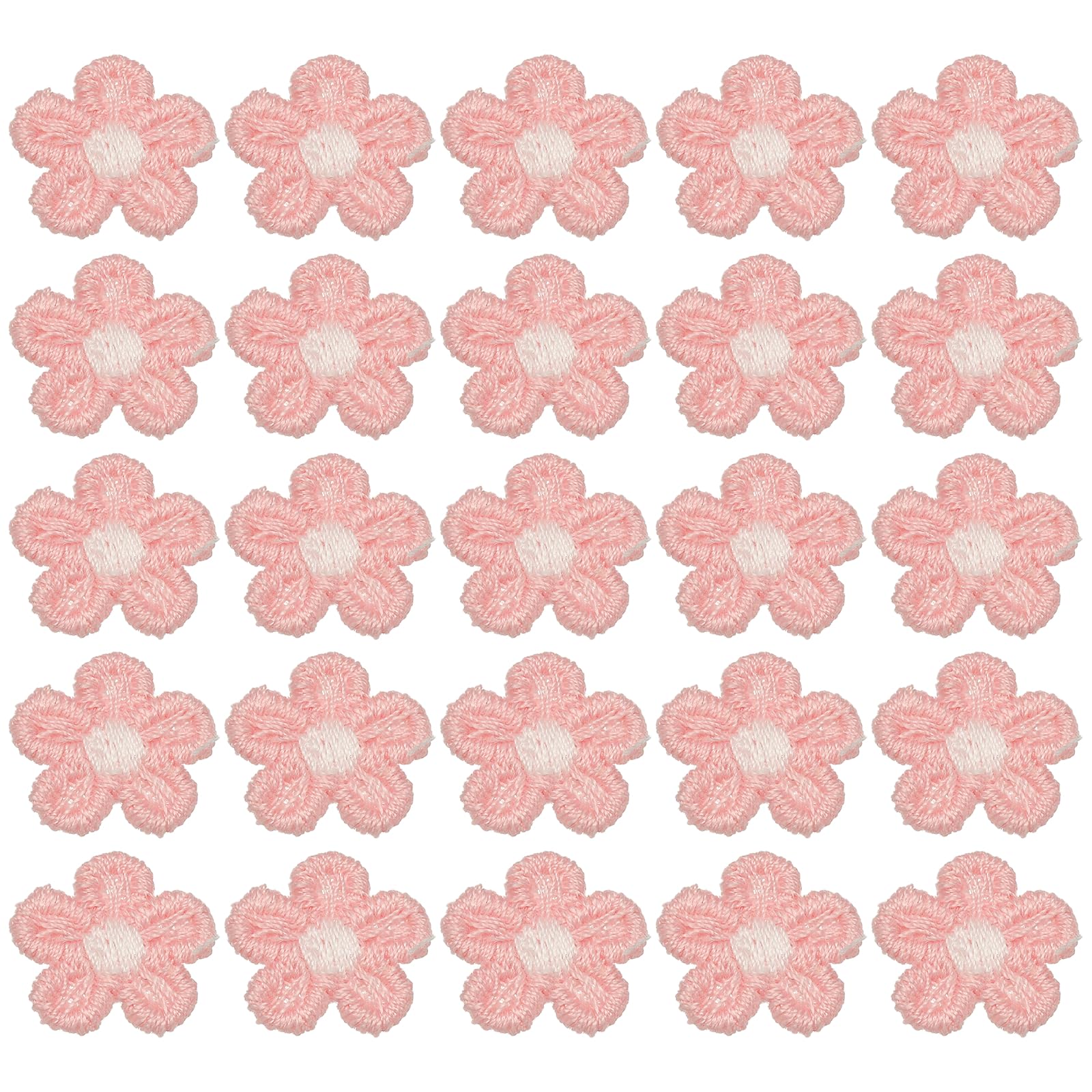 sourcing map 50 Pcs Mini Daisies Flower Sew on Patches, 0.6" Flower Appliques Patches Small Embroidered Floral Appliques Sew for Clothing Hats Bags Hair Accessories DIY, Pink