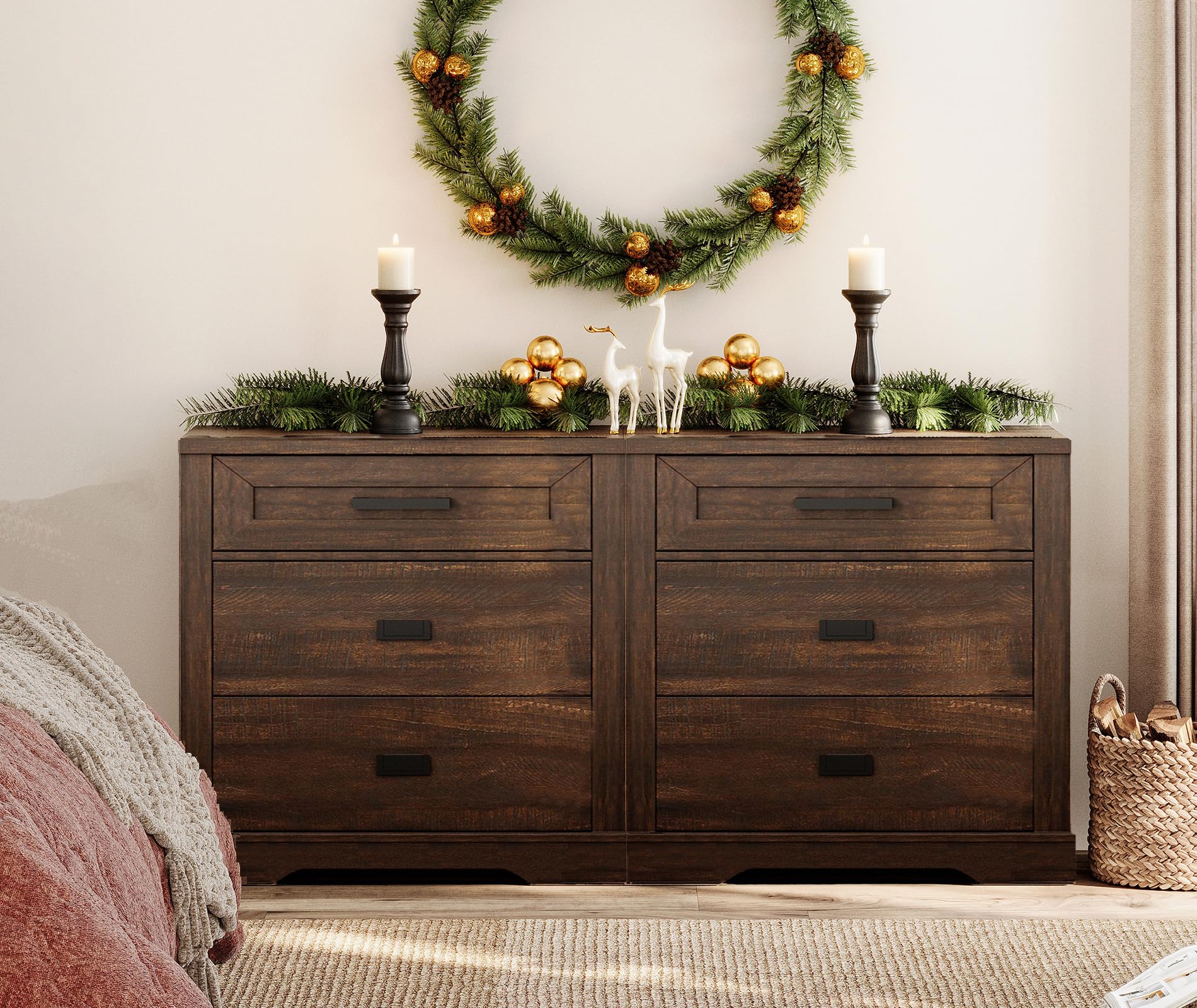 Amazon.com: WAMPAT 2-in-1 Rustic Wood Dresser Set, Farmhouse Storage Chest with Smooth Drawers, 63" Wide Dresser TV Stand, Dark Walnut Brown : Home & Kitchen Amazon.com: WAMPAT 2-in-1 Rustic Wood Dresser Set, Farmhouse Storage Chest with Smooth Drawers, 63" Wide Dresser TV Stand, Dark Walnut Brown : Home & Kitchen
