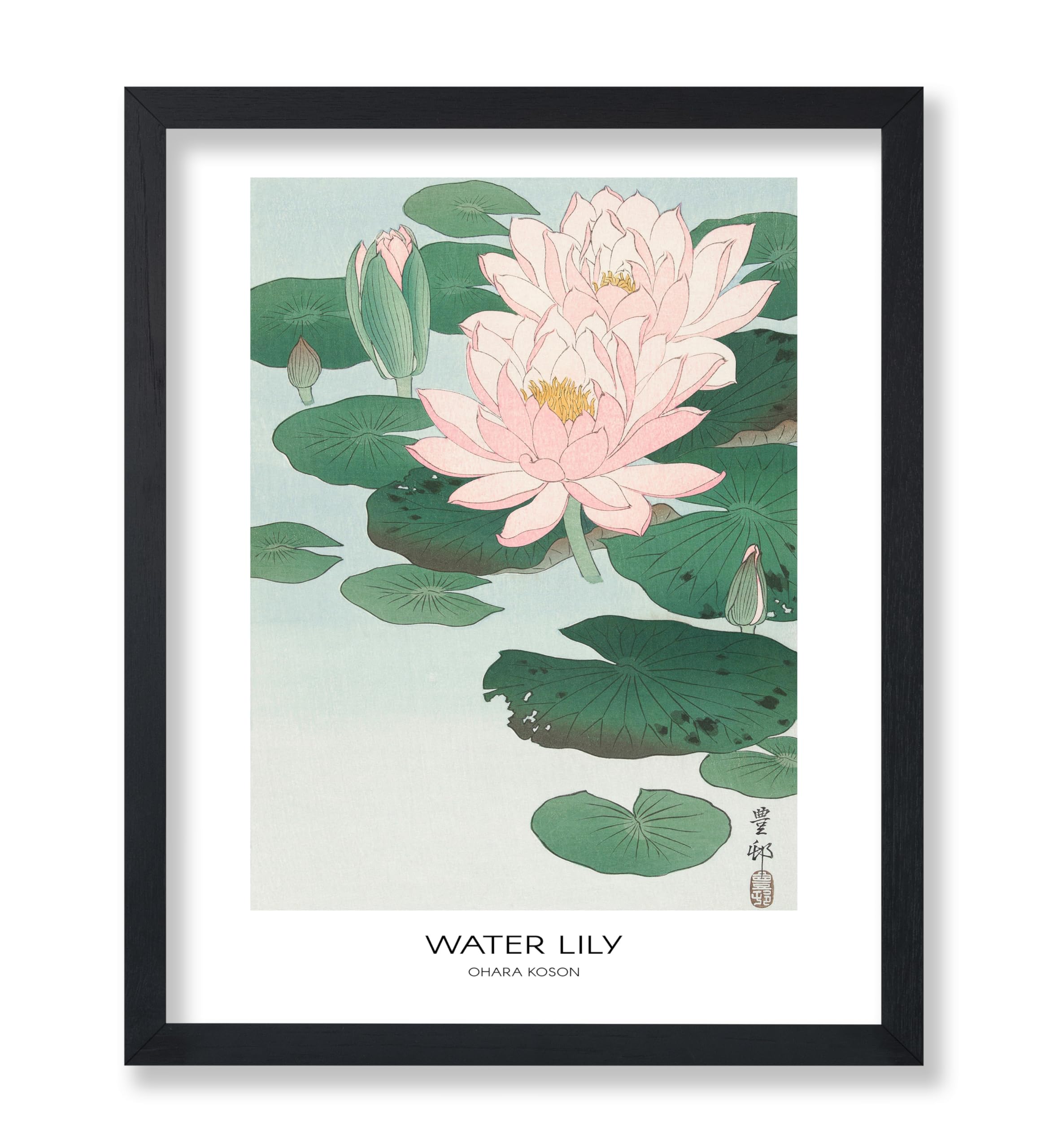 Poster MasterVintage Water Lily Poster - Retro Flower Print - Floral Art - Japanese Art - Gift for Men & Women - Aesthetic Wall Decor for Bedroom, Living Room or Flower Shop - 8x10 UNFRAMED Wall Art