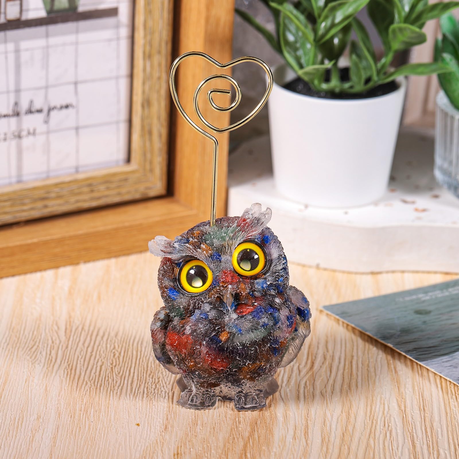 KYEYGWO Owl Statue Table Number Holders Desk Memo Clip - Image 4
