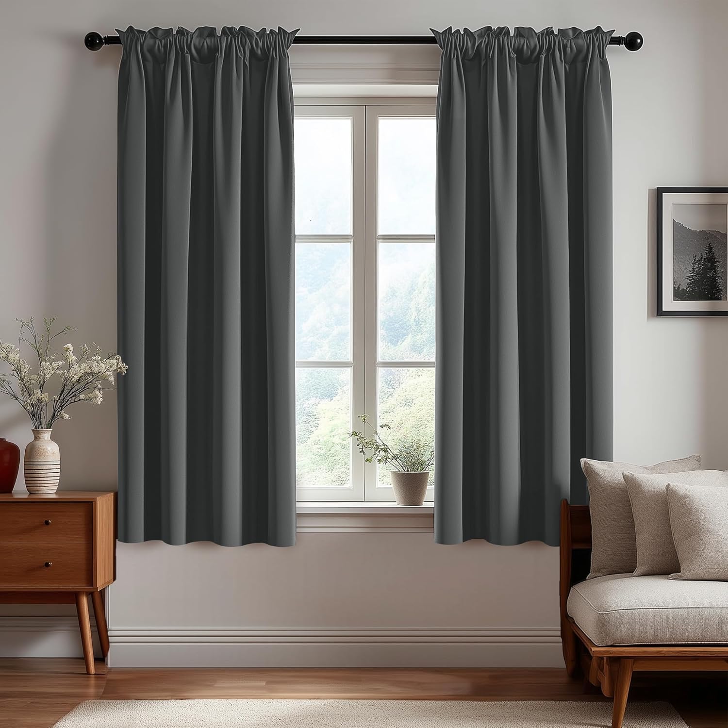 Deconovo Dark Grey Blackout Curtains for Windows - Rod Pocket Curtain Blackout Blinds & Drapes Thermal Insulated Curtains for Bedroom Nursery Kids Room (2 Panels, 52x45 Inch)