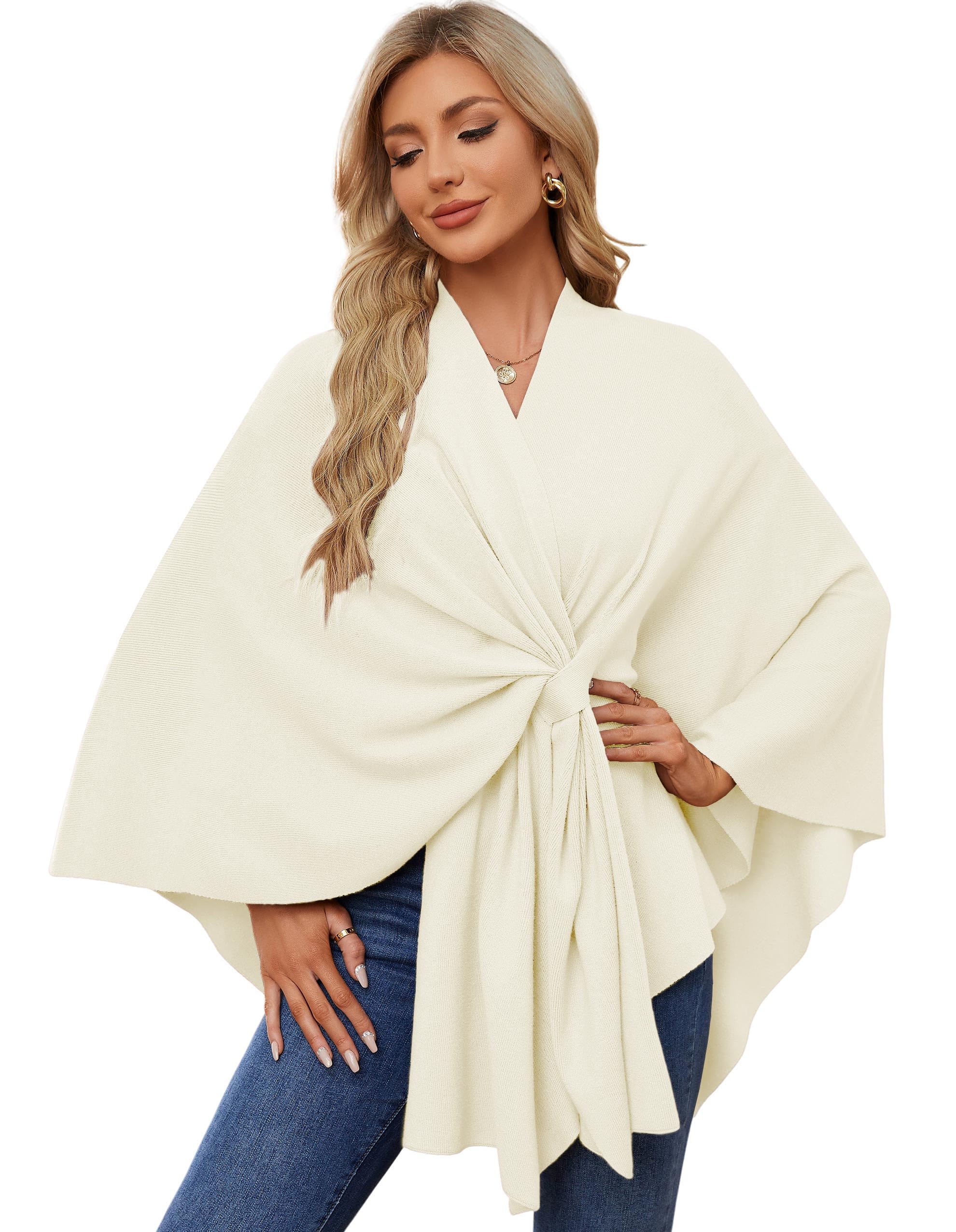 Women's Elegant Shawl Wraps Soft Open Front Poncho Sweater for Spring Fall Winter