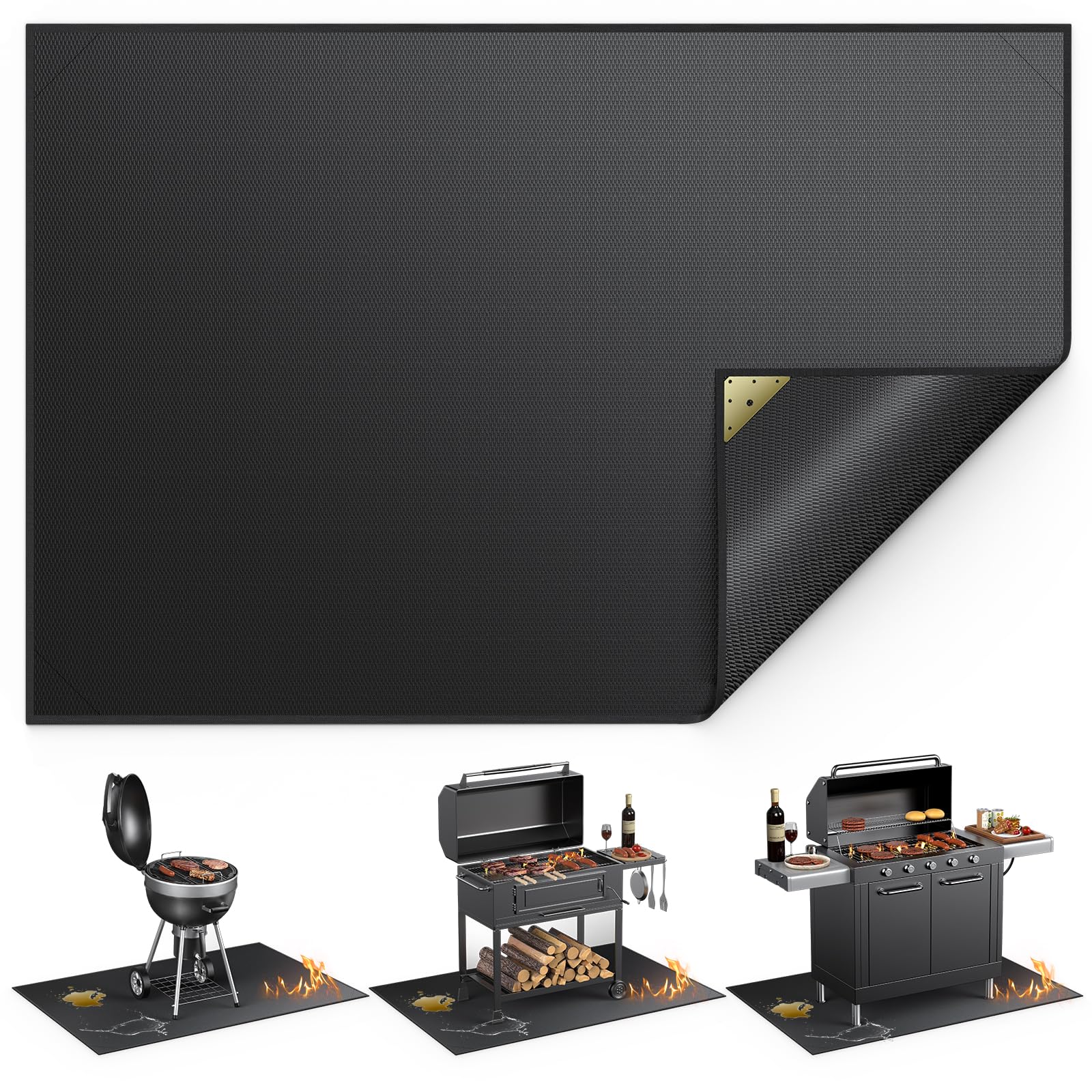 Photo 1 of Vewaci Non-Curl 60x40 inch Under Grill Mats for Outdoor Grill, Indoor Fire Pit Hearth Rugs for Fireplace, Double-Sided Fireproof, Oilproof & Waterproof BBQ Grill Mat, Easy to Clean,for Deck/Patio/Lawn