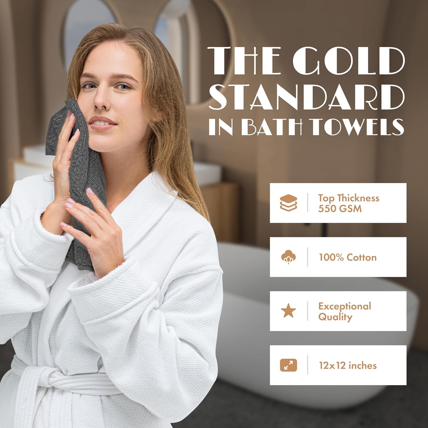 White Classic Dark Gray Washcloths Set for Body and Face Towel, Cotton Wash Cloths Bulk 12 Pack, Spa Fingertip Wash Clothes 12x12 Inch, Soft Absorbent Gym Towels - Image 2