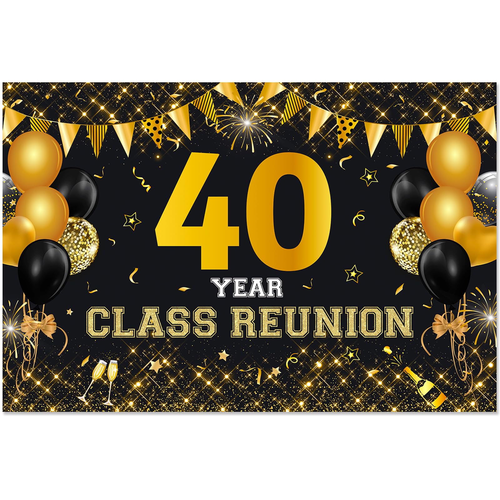 JOYMEMO 40 Year Class Reunion Backdrop - Black and Gold 40th School Class Reunion Decorations, Photography Background for Class of 1984 High School Reunion Welcome Back Party