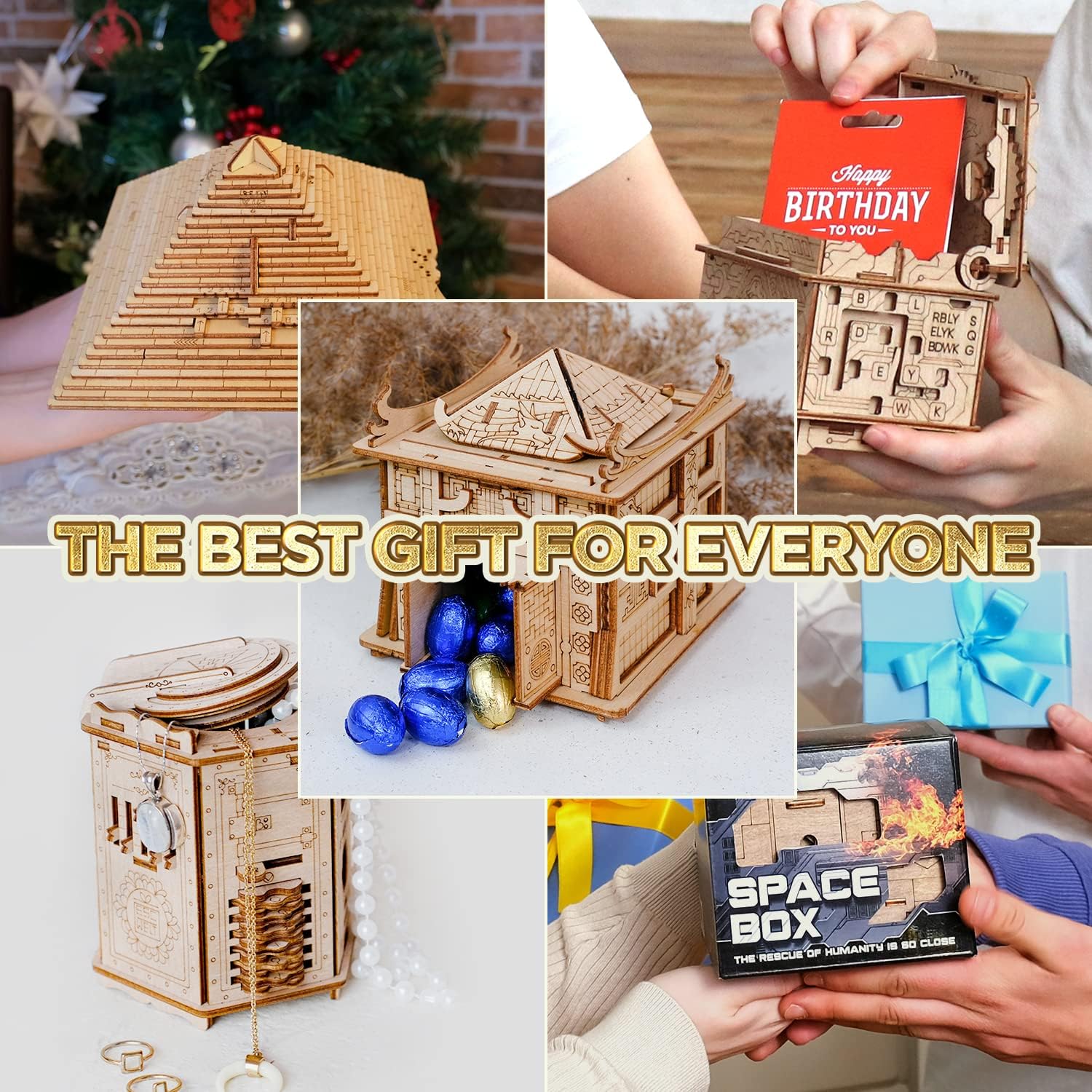 ESC WELT Fivefold Benefit Set - Brain Teaser Puzzles for Adults & Kids - Puzzle Box with Hidden Compartment - Wooden Brain Puzzles - Puzzle Box - Escape Room in a Box - Wooden Puzzle Boxes : Toys & Games