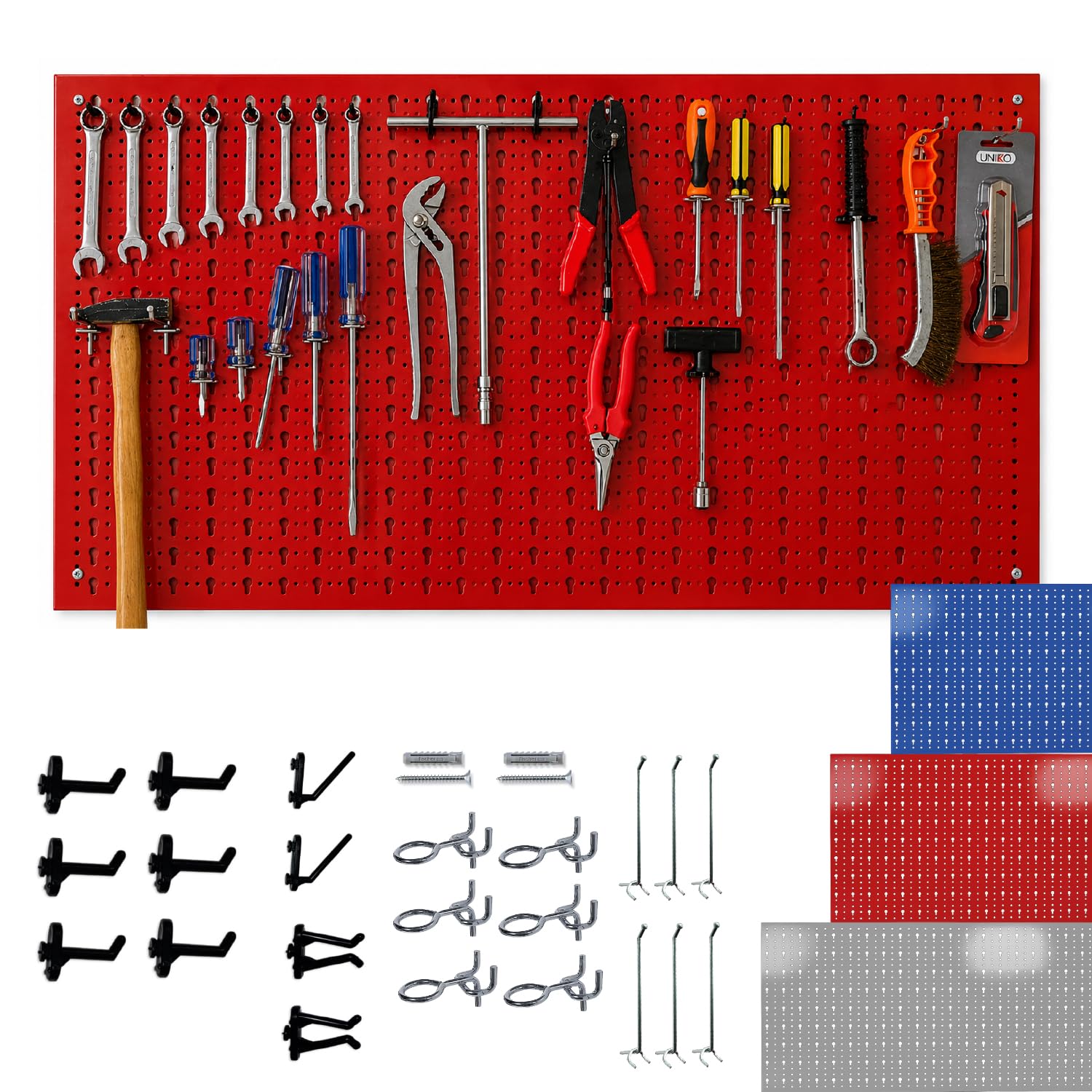 Crisalide® Soporte para herramientas perforado con diferentes ganchos (rojo)