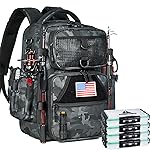 Ghosthorn Fishing Backpack with 4 Tackle Boxes, Instant Workstation, 2 Rod Holders, Waterproof Fishing Bag Large Storage Fishing Gear and Equipment (Black Camouflage)