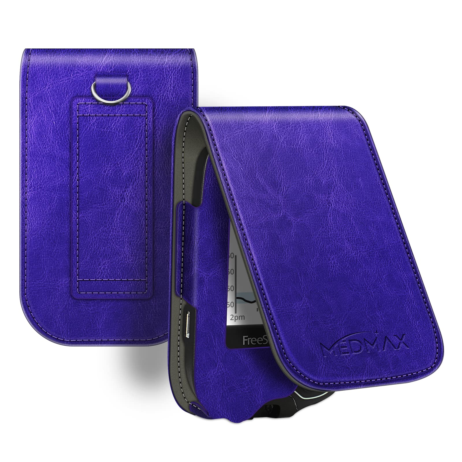 MEDMAX PU Leather Protective Case for Freestyle Libre 2 / Libre Reader, Lightweight Shockproof Diabetic Storage Carrying Case with Clip and Handle (Purple)