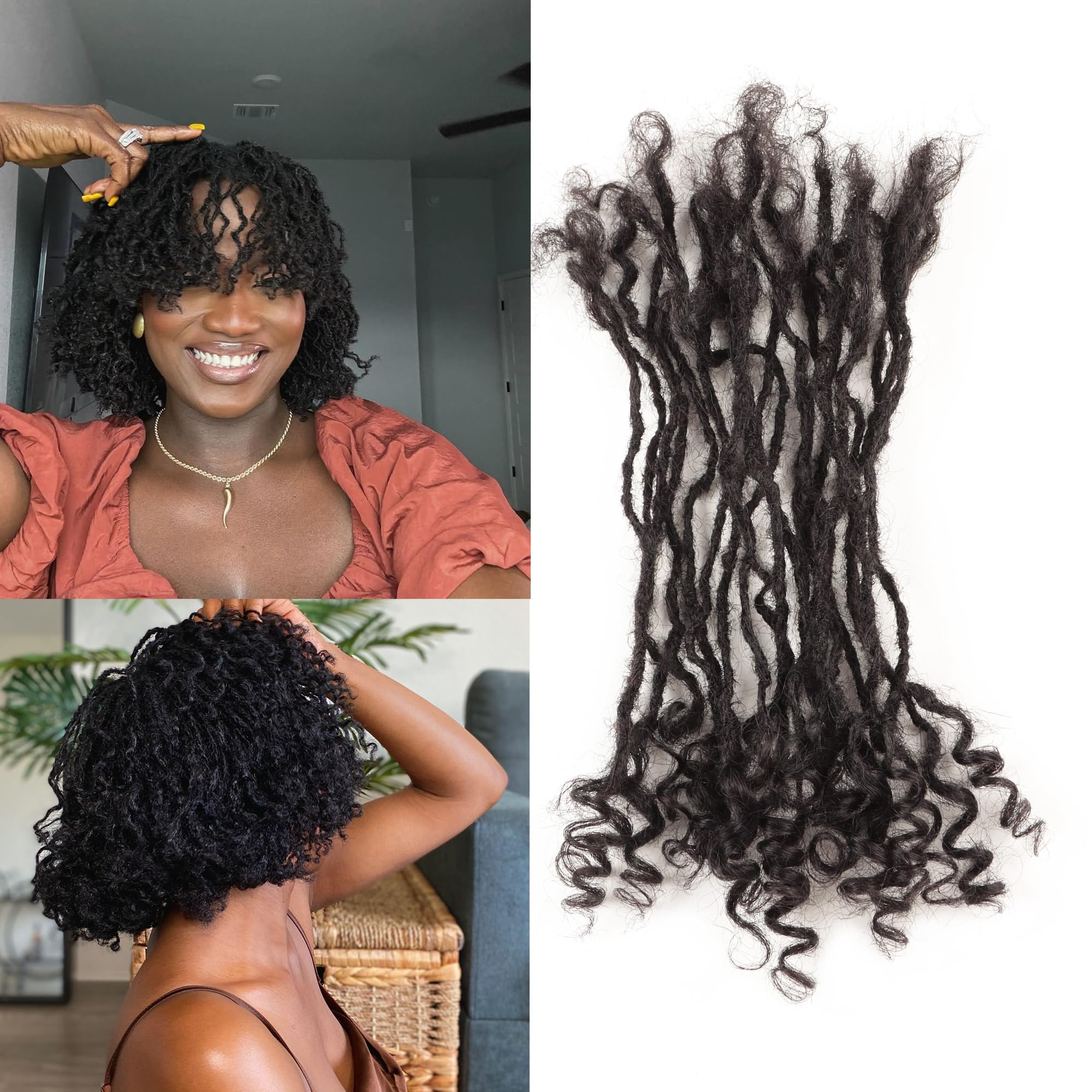0.2cm 8-12inch 20-40 Strands 100% Real Human Hair Micro Dreadlock Extensions with Curly Ends Natural Black Curly Locs Can Be Dyed Bleached Curled And