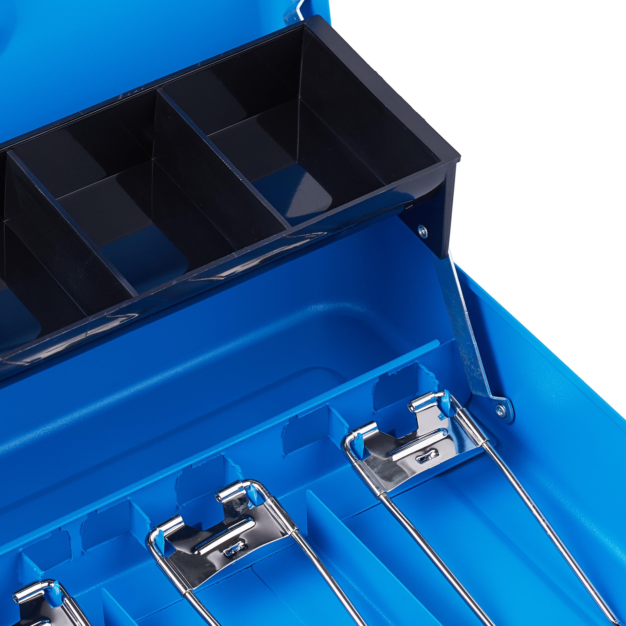 Relaxdays Cassetta con Combinazione Numerica a 3 Cifre, Porta Soldi con Inserto per Monete e 4 Scomparti, n Ferro, Blu