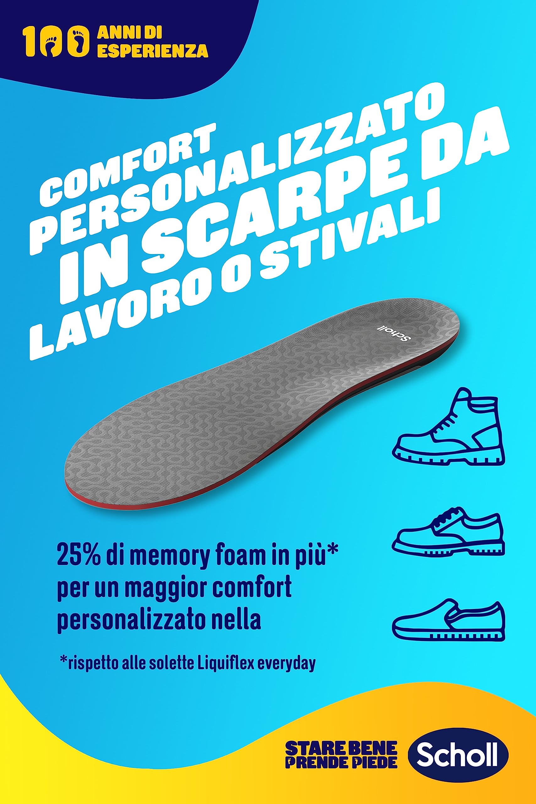 Scholl Liquiflex Extra Supporto, Solette Regolabili Anti-Odore in Memory Foam con Tecnologia 5 in 1 per Scarpe da Lavoro, Stivali e Scarpe Antinfortunistiche, Taglia S (35.5-40.5) Rosso