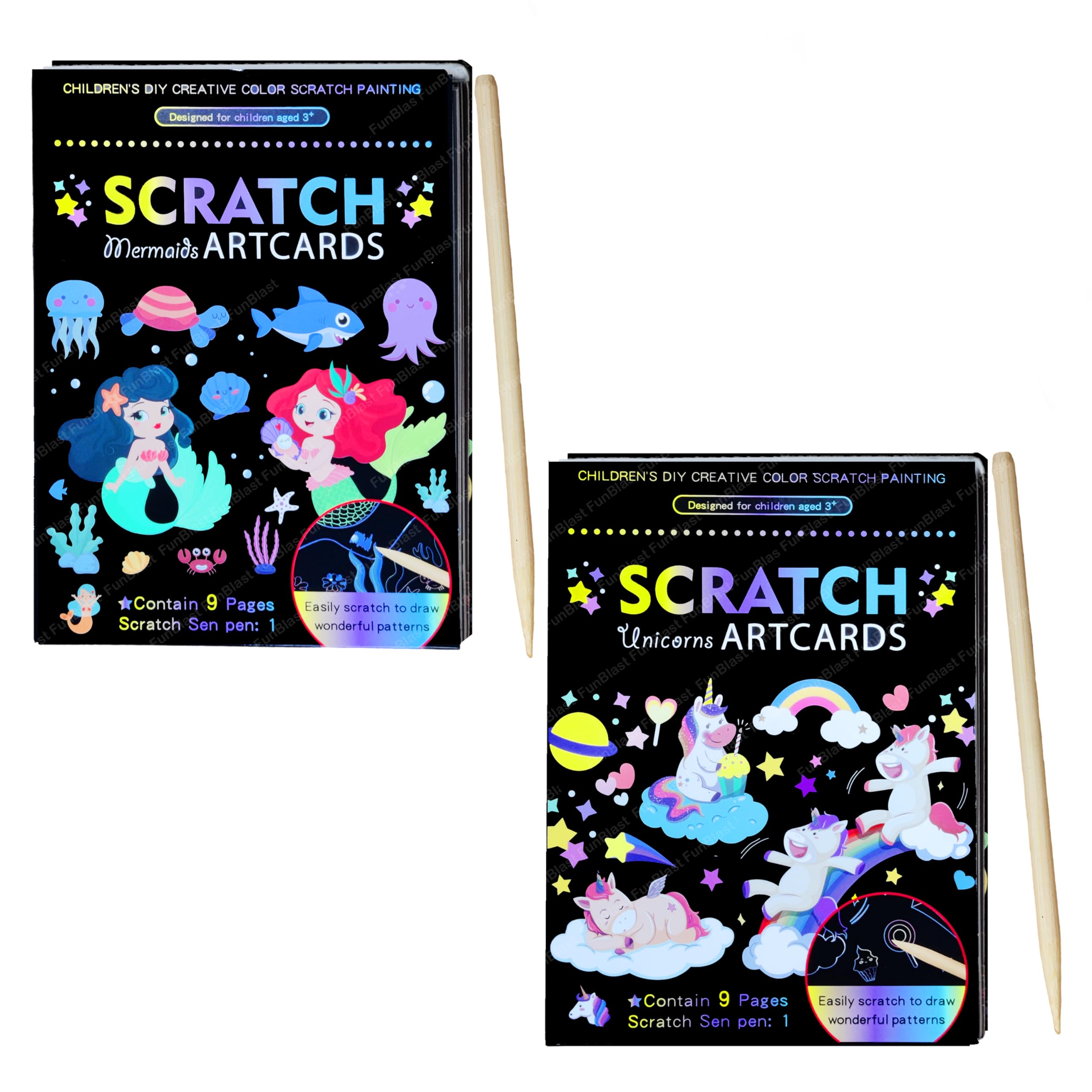 FunBlast Scratch Painting Art Cards - DIY Magic Colouring Art Scratch Cards for Drawing, Sketching, Scratch Art Painting Paper with Stylus, Art & Craft Kit for Kids (Unicorn-Mermaid) (B0CHFCML89) Amazon Price History, Amazon Price Tracker