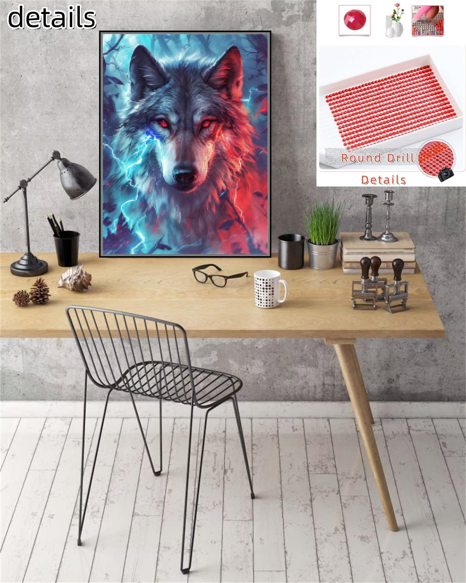 5D DIY Kit Pintura Diamante Animales,Lobo,Dibujos con Diamantes Cristal Punto de Cruz para Decoración Hogar,Diamond Painting Kit Completo,Puzzle Diamantes Manualidades para Adultos 120x160cm E660