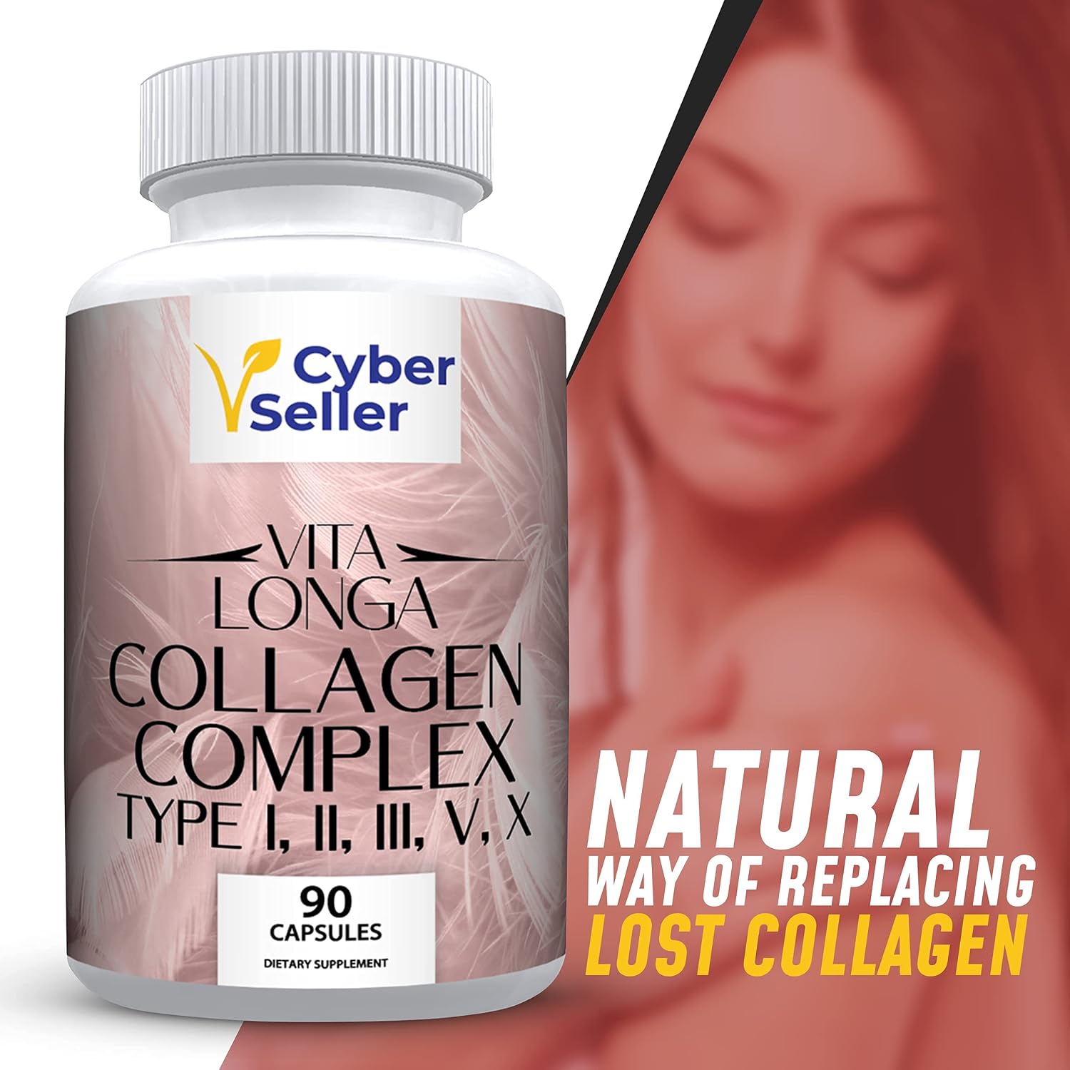 Vita Longa Collagen Supplements – Collagen Complex Type I, II, III, IV, V – 90 Collagen Pills with Vital Proteins – Hair and Skin Health, Joint Support
