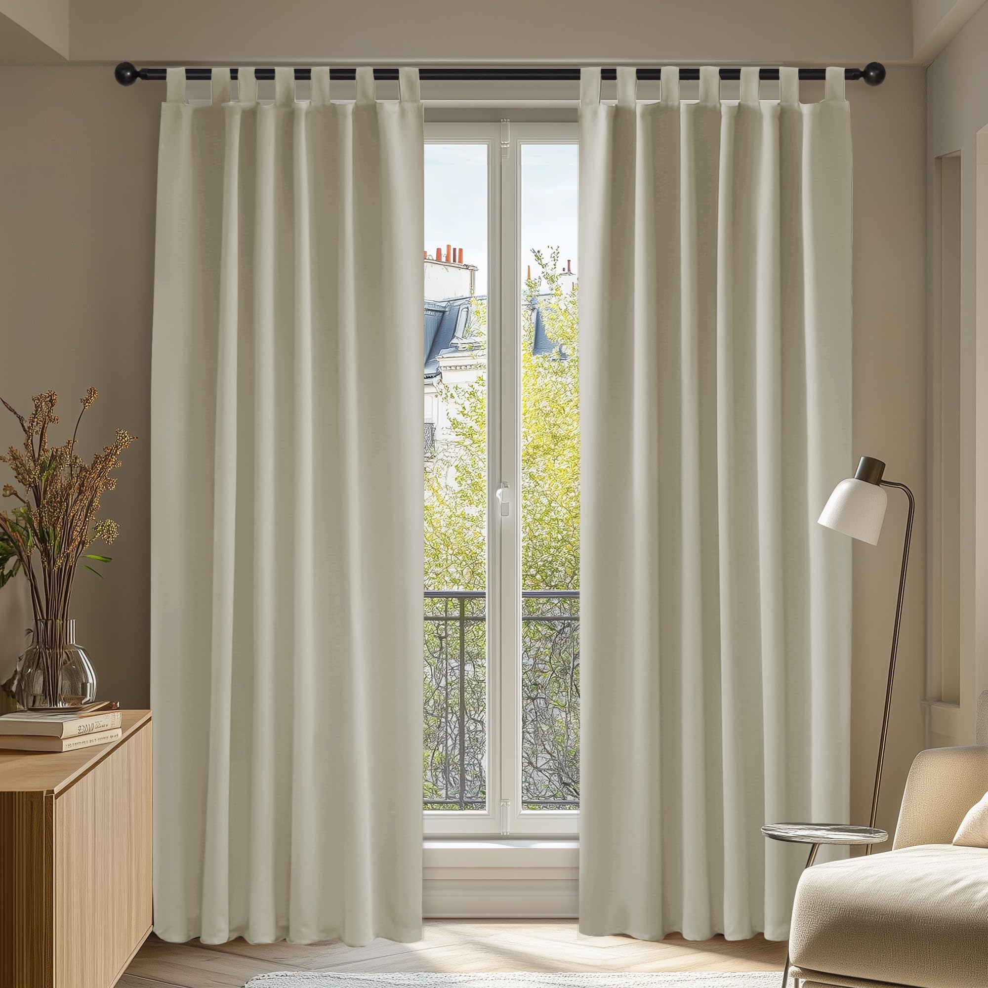 Deconovo Cortinas Opacas Aislantes Térmicas para Ventanas de Dormitorio con Trabillas 2 Piezas 140x220cm Beige Claro Global Recycled Standard OEKO-TEX STANDARD 100 Global Recycled Standard Global Recycled Standard
