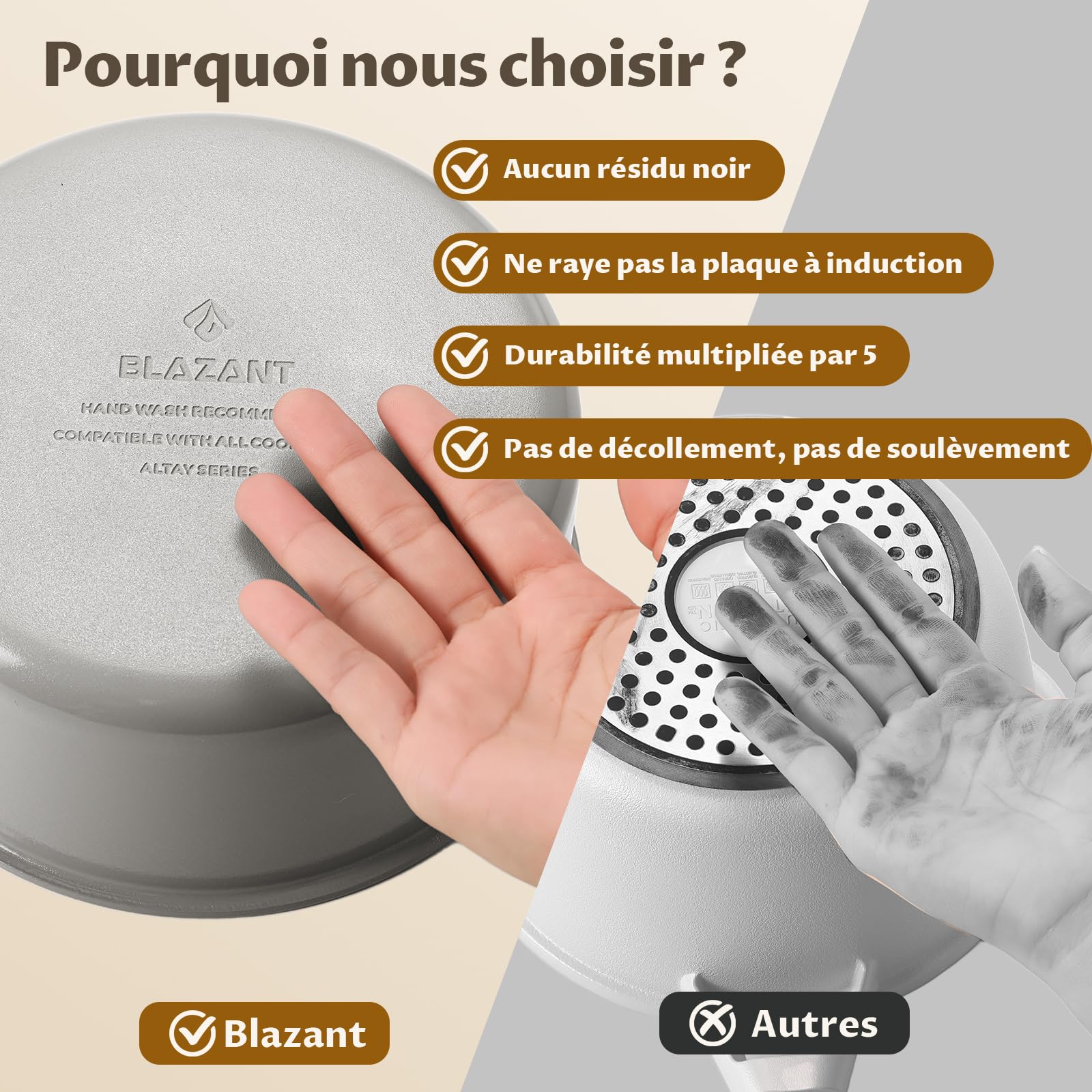 cuisine BLAZANT Casseroles Induction 6 pièces, Casserole en Céramique Antiadhésives 16/18/20 cm, sans PFOA, Poignées Amovibles, Base à induction à liaison moléculaire, passe au four